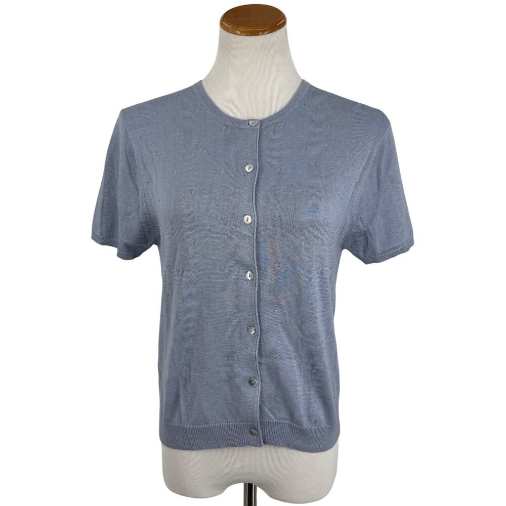 Vtg 90s City Silk Button Up Silk Blend Periwinkle Knit Top | Grandmacore Y2K P/M